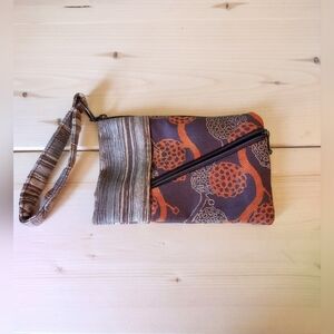 Small Orange and Brown Patterned Wristlet/Clutch